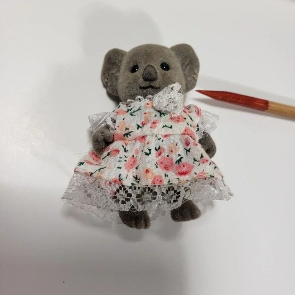 Vintage Flocked Koala Bear Family Lot 3 Mini Miniatures Dollhouse Figures Move